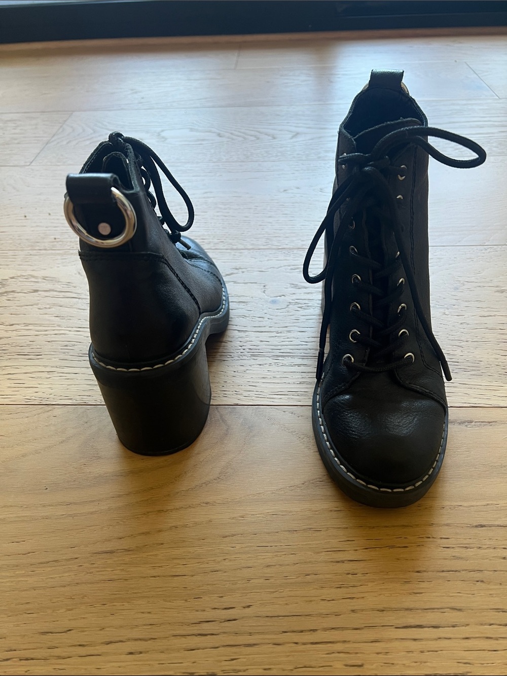 Dolce Vita Black Lace-Up Platform Ankle Boots with Ring Detail